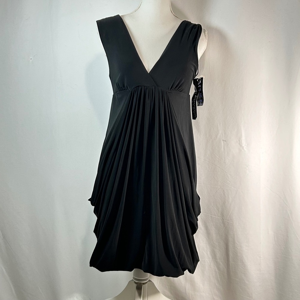 Essentials by ABS Black V Neck Ruched Draped Cocktail Dress Evening Collection M